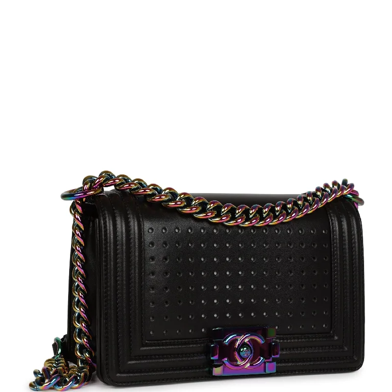 Chanel LED Small Boy Bag Black Lambskin Rainbow Hardware