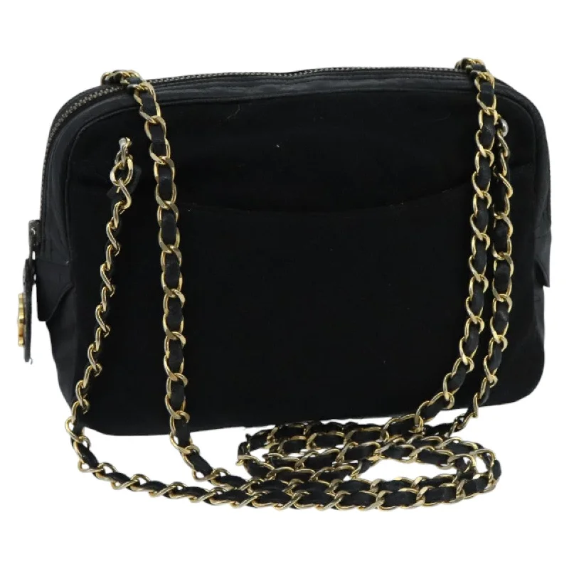 CHANEL Matelasse Chain Shoulder Bag Cotton Black Gold CC  bs19253