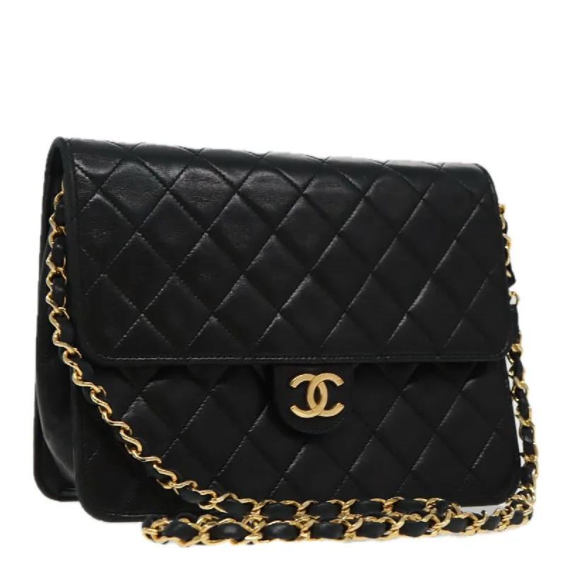 CHANEL Matelasse Chain Shoulder Bag Lamb Skin Black Gold CC  yk15750