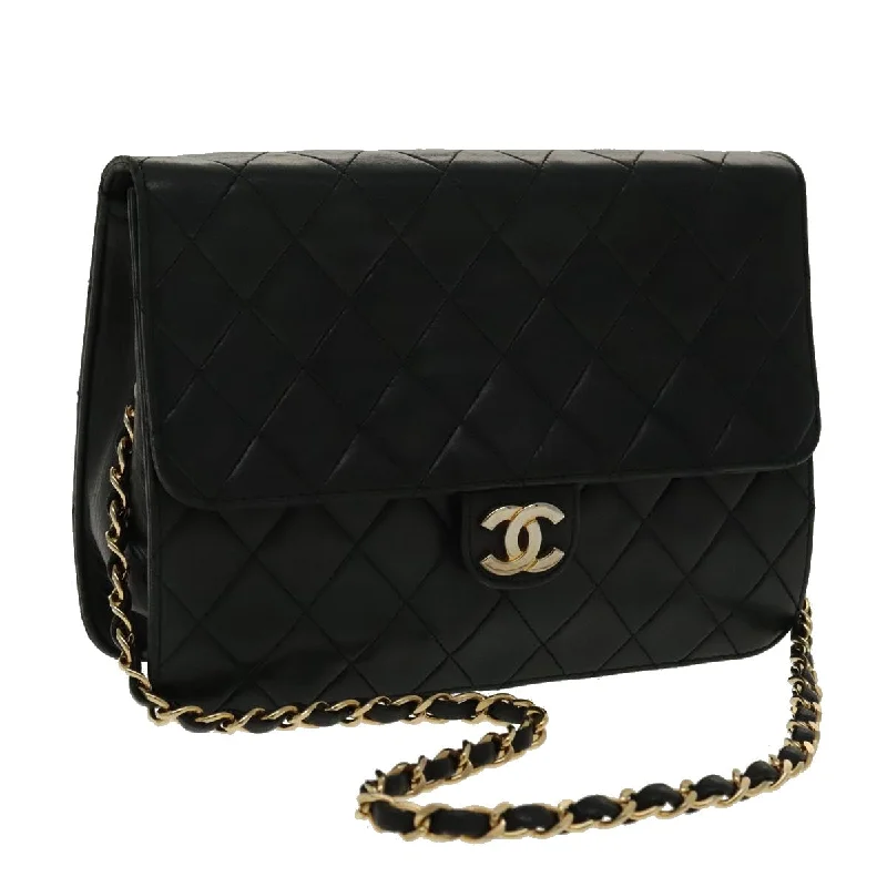 CHANEL Matelasse Chain Shoulder Bag Lamb Skin Navy Gold CC  95722