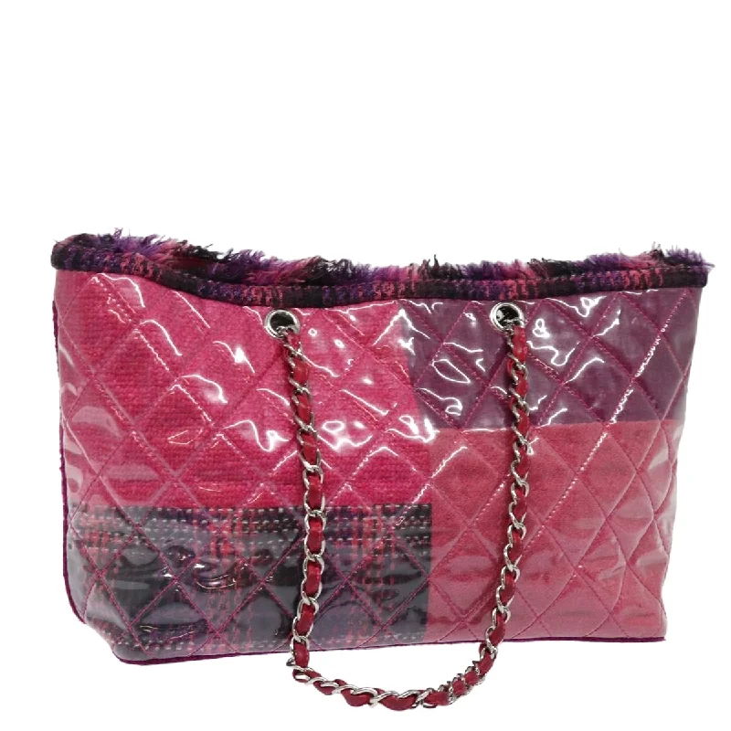 CHANEL Matelasse Chain Tote Bag Vinyl Pink CC  bs15858