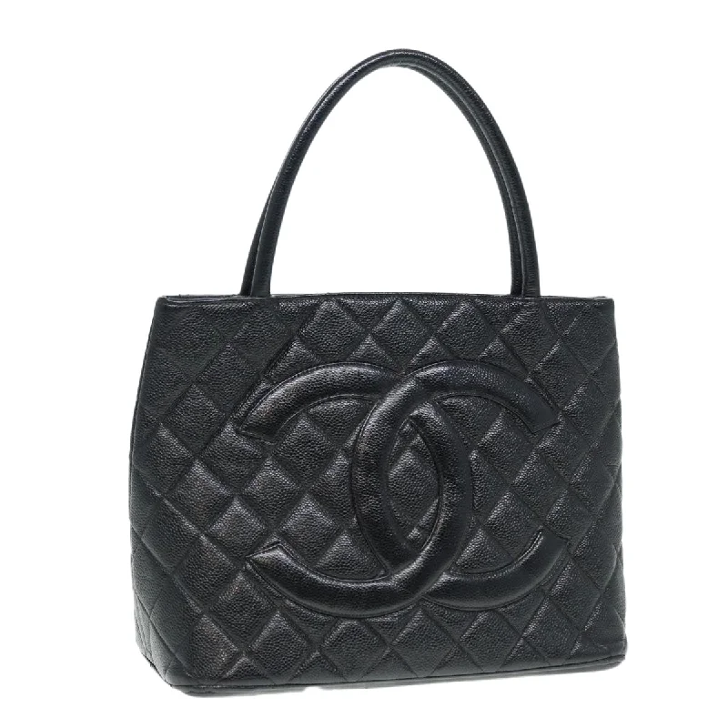 CHANEL Matelasse Reprint Tote Bag Caviar Skin Black Silver CC  bs16856