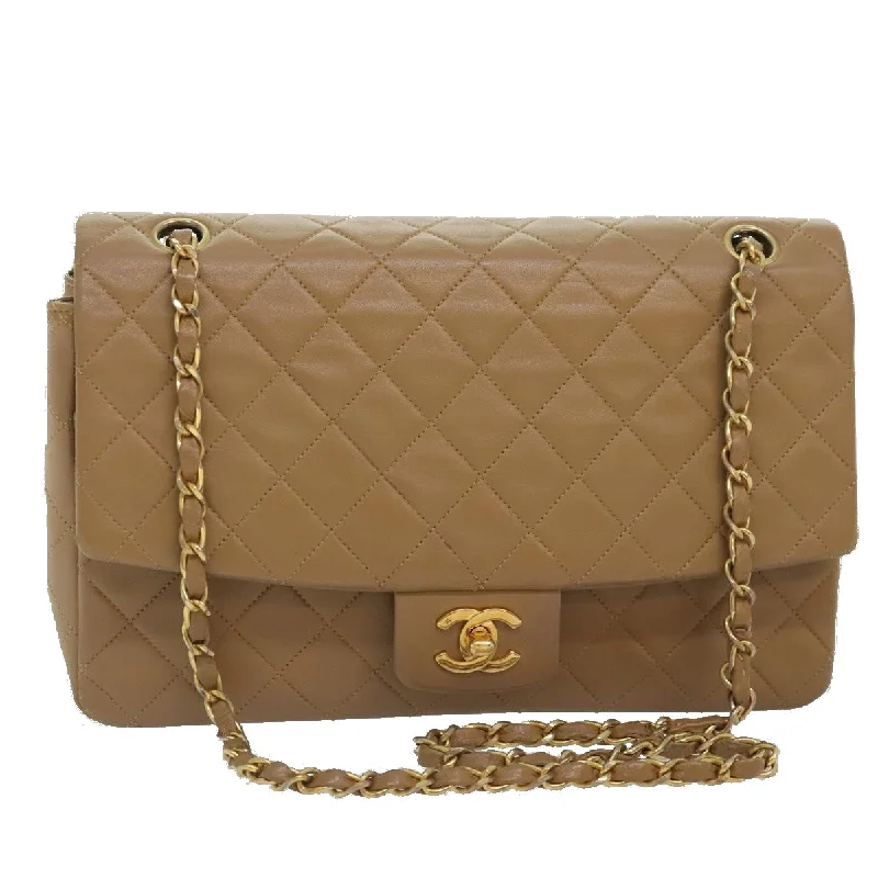 CHANEL Matelasse Turn Lock Chain Shoulder Bag Lamb Skin Brown Gold CC  kk335