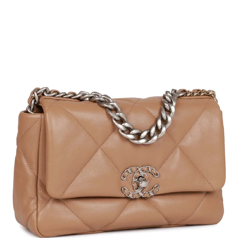 Chanel Medium 19 Flap Bag Beige Calfskin Mixed Hardware