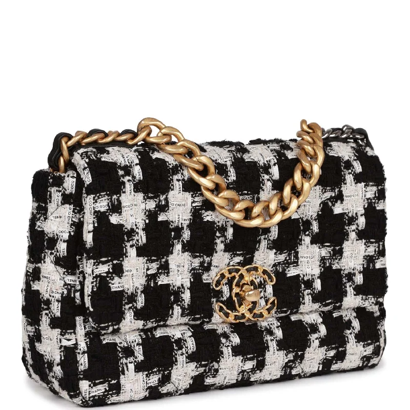 Chanel Medium 19 Flap Bag Black and White Tweed Mixed Hardware