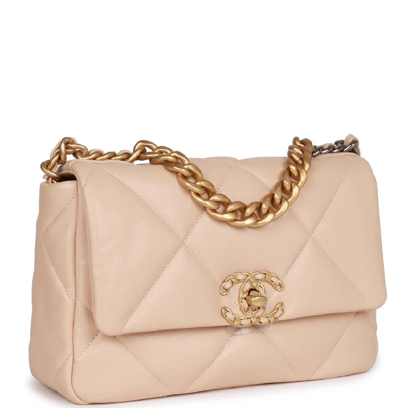 Chanel Medium 19 Flap Bag Beige Calfskin Mixed Hardware