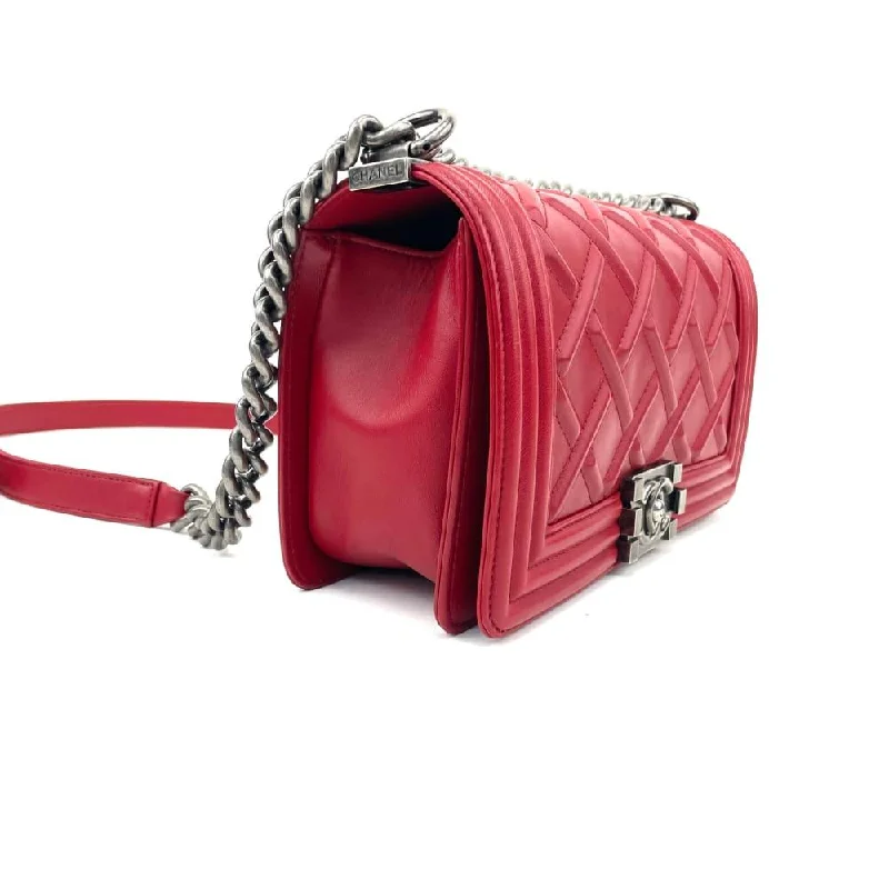 CHANEL Quilted Embossed Medium Boy Bag - Red - OUTLET ITEM FINAL SALE