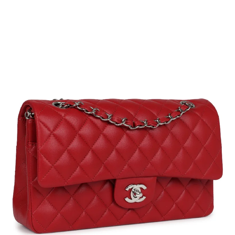 Chanel Medium Classic Double Flap Bag Red Lambskin Silver Hardware