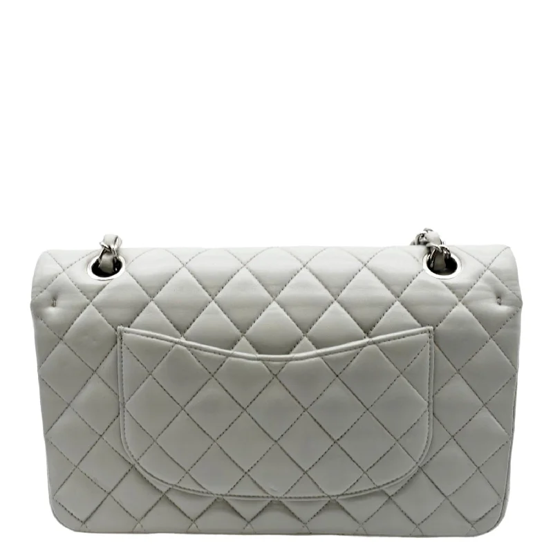 CHANEL Medium Double Flap Calfskin Leather Shoulder Bag White