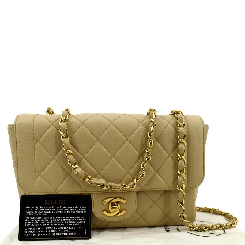 CHANEL Medium Quilted Lambskin Leather Flap Shoulder Bag Beige