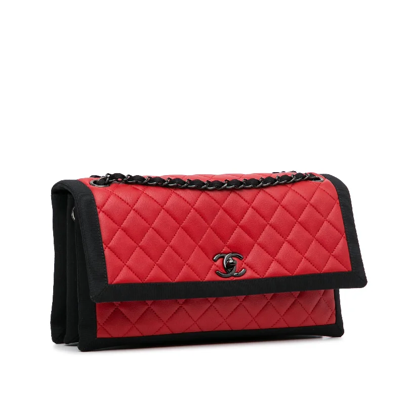 Chanel Medium Quilted Lambskin Grosgrain Two Tone Flap Bag (Il4DRA)