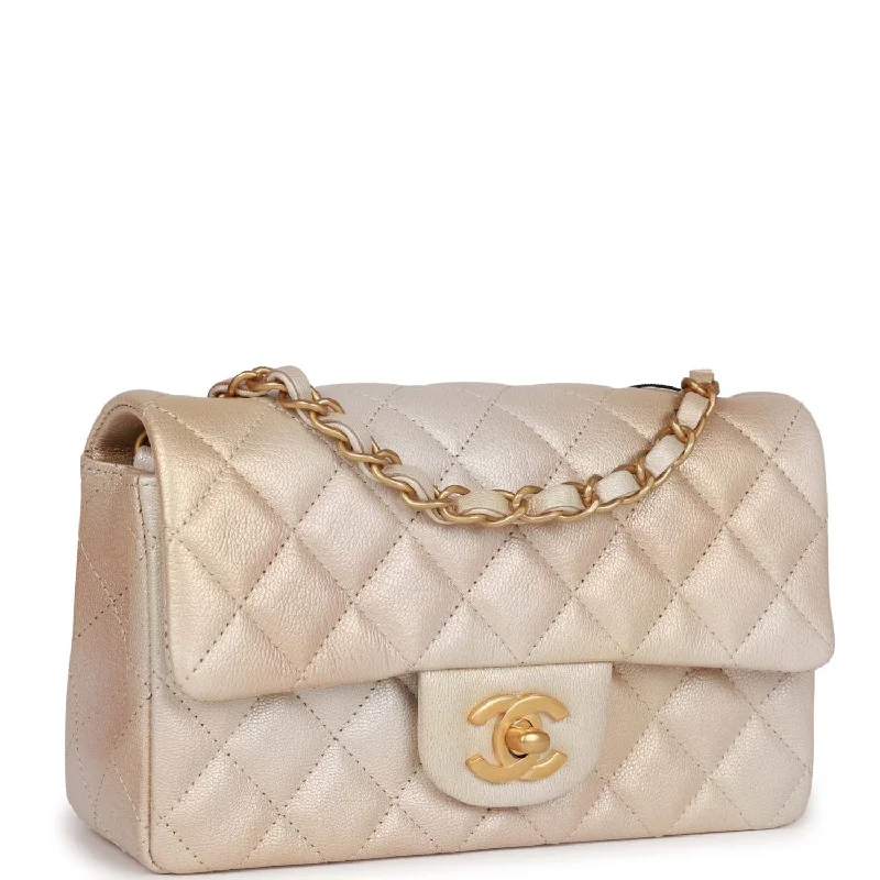 Chanel Mini Rectangular Flap Bag Beige Metallic Ombre Calfskin Aged Gold Hardware