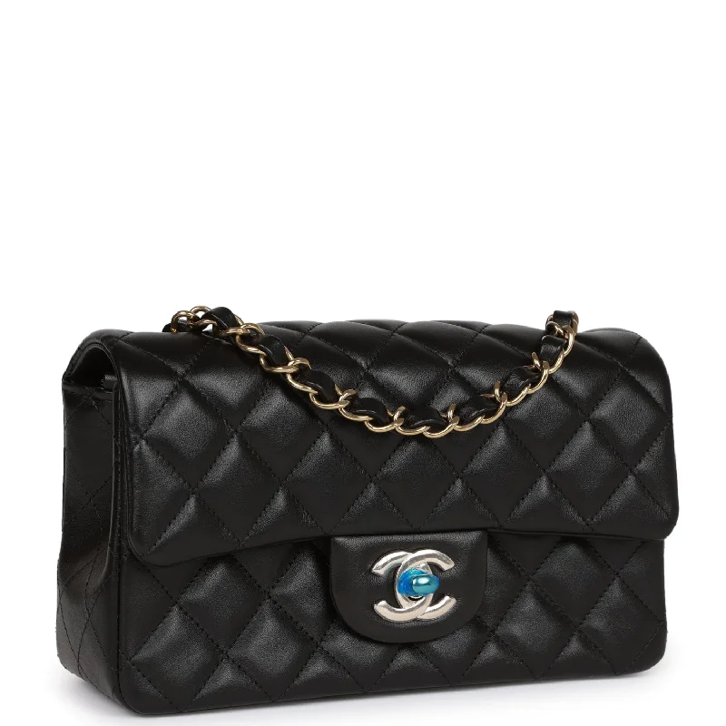 Chanel Mini Rectangular Flap Bag Black Lambskin Light Gold Hardware