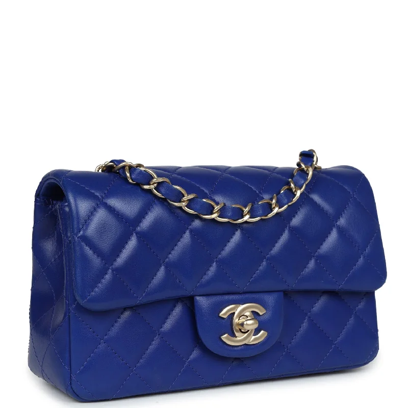 Chanel Mini Rectangular Flap Bag Dark Blue Lambskin Antique Gold Hardware