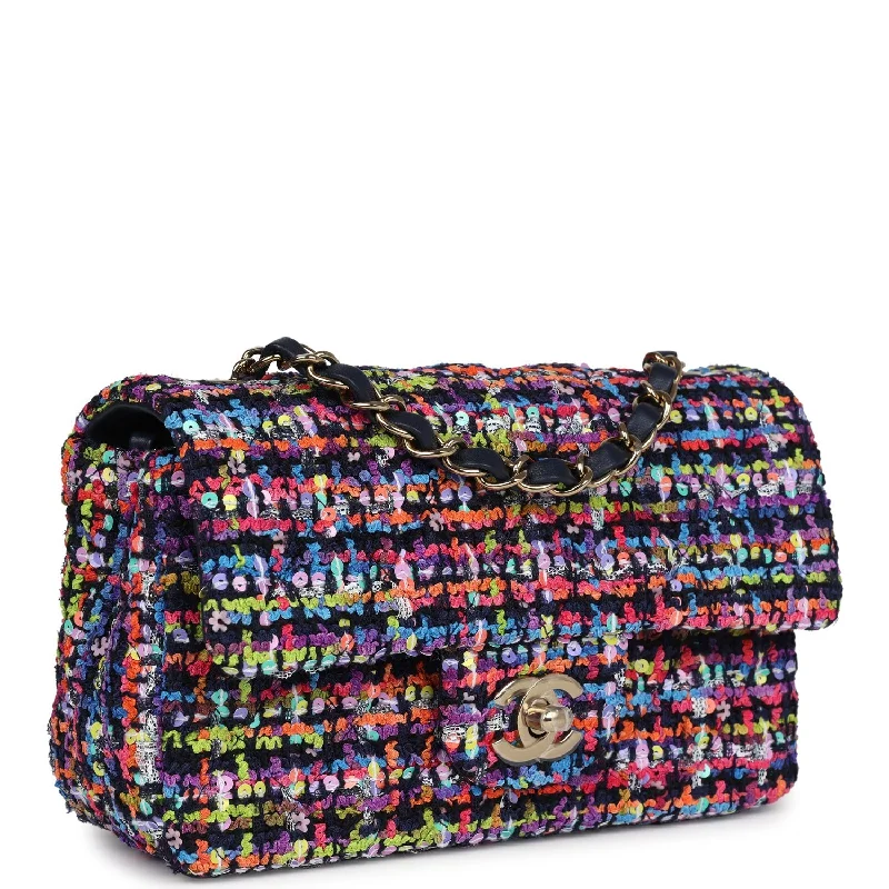 Chanel Mini Rectangular Flap Bag Multicolored Tweed and Sequins Gold Hardware