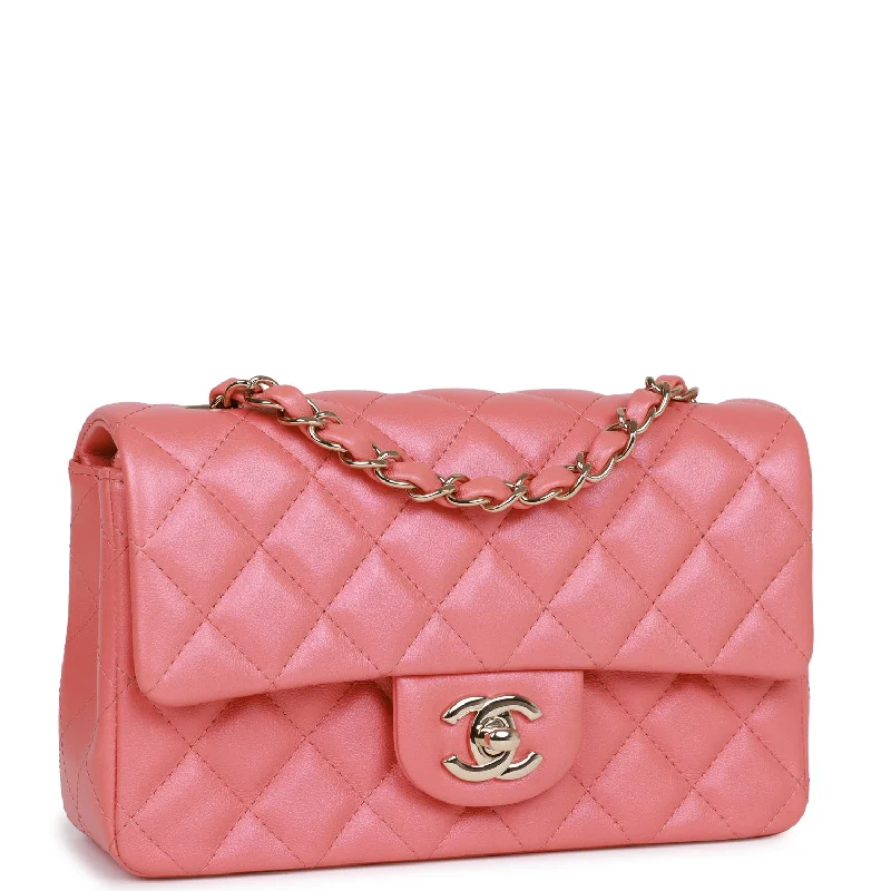 Chanel Mini Rectangular Flap Bag Pink Iridescent Lambskin Light Gold Hardware