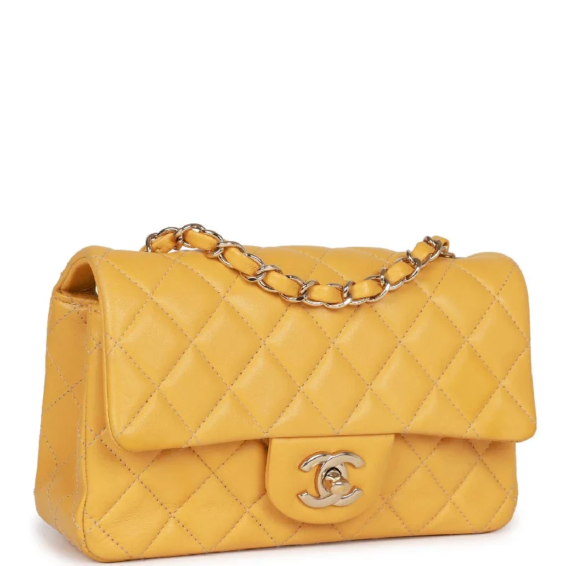 Chanel Mini Rectangular Flap Bag Yellow Lambskin Light Gold Hardware