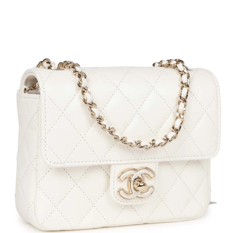 Chanel Sweet Mini Square Flap Bag White Lambskin Light Gold Hardware