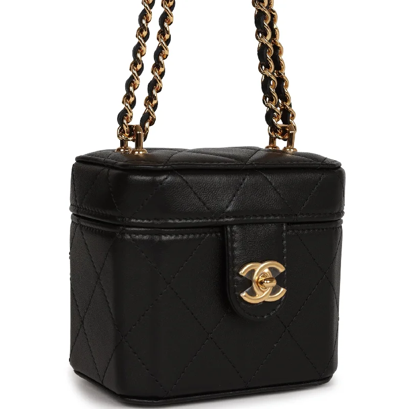 Chanel Mini Vanity Case Chain Clutch Black Lambskin Gold Hardware