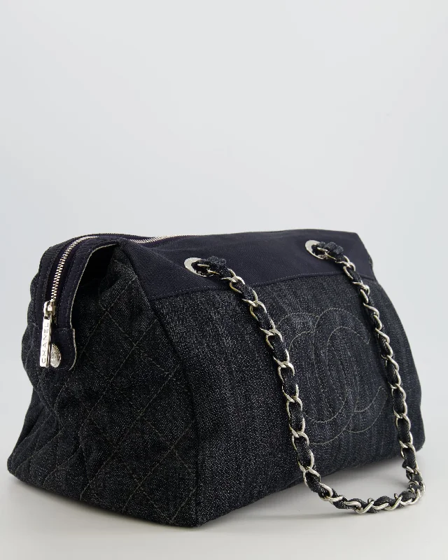 Chanel Navy Denim CC Logo Shoulder Bag with Silver Hardware