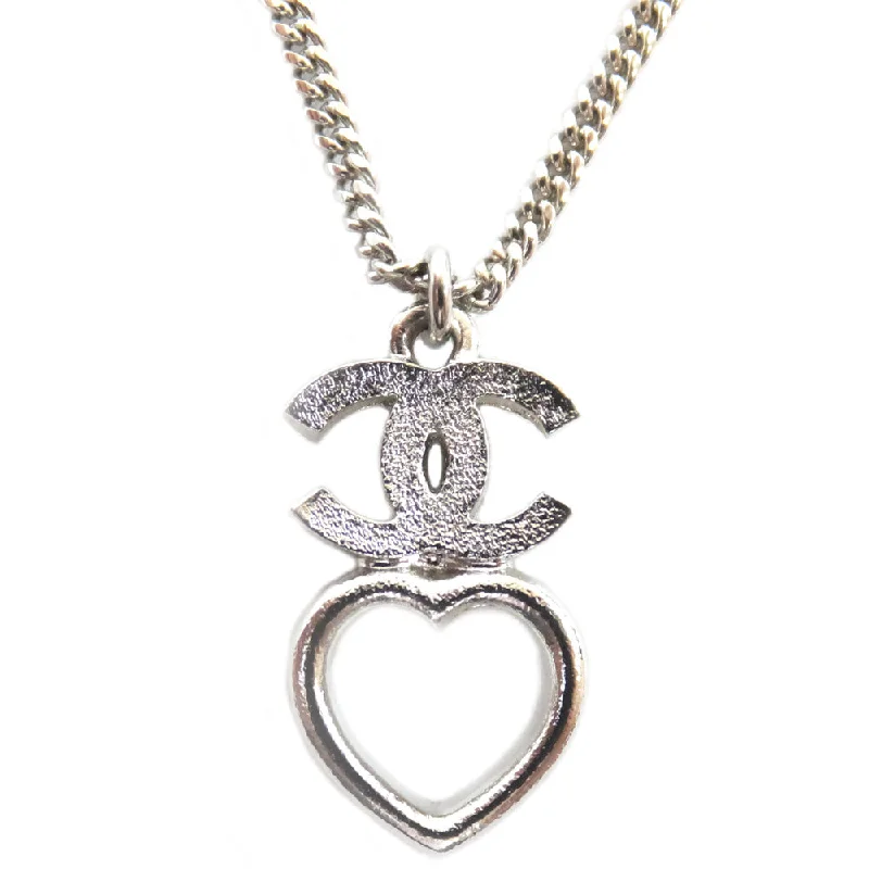 Chanel Necklace Cockmark Heart CC Mark F23N Rhinestone Silver G   Accessoires Small