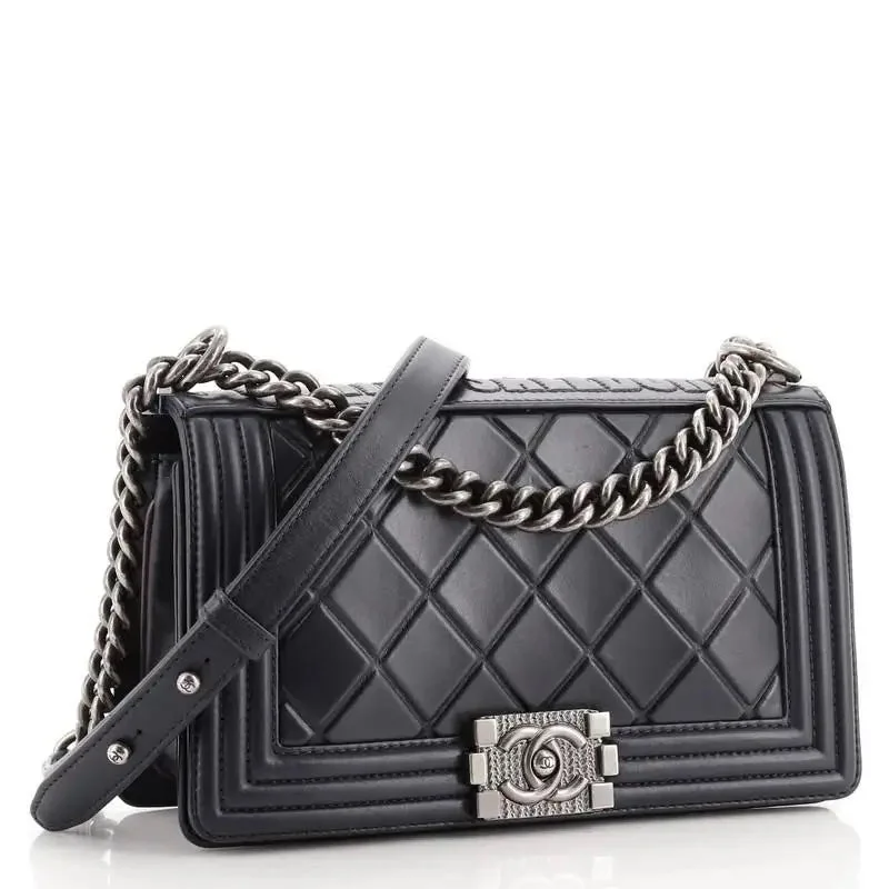 CHANEL PARIS SALZBURG CALFSKIN EMBOSSED BOY FLAP BAG