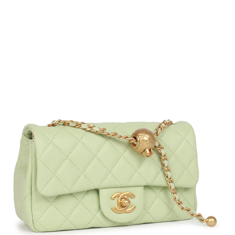 Chanel Pearl Crush Mini Rectangular Flap Bag Green Lambskin Antique Gold Hardware