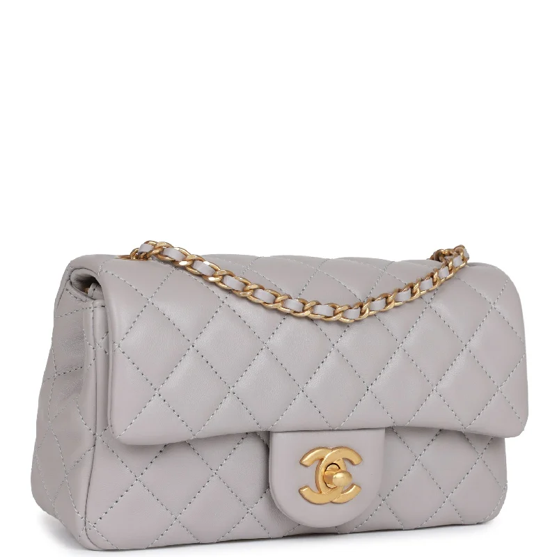 Chanel Pearl Crush Mini Rectangular Flap Bag Light Grey Lambskin Antique Gold Hardware