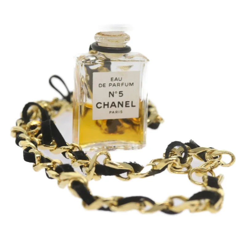 CHANEL Perfume N°5 Chain Necklace Clear Gold Tone CC  bs10372