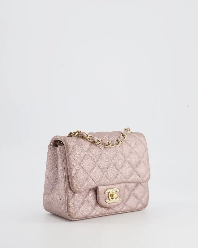 Chanel Metallic Rose Gold Mini Square Flap Bag in Coated Calfskin with Champagne Gold Hardware