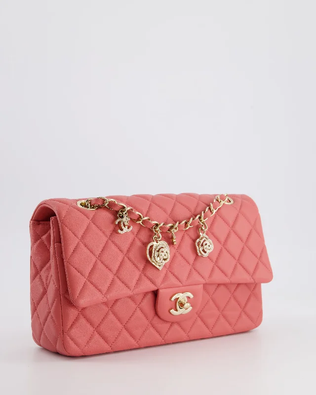 Chanel Pink Medium Single Flap Bag in Lambskin Leather with Champagne Gold Hardware