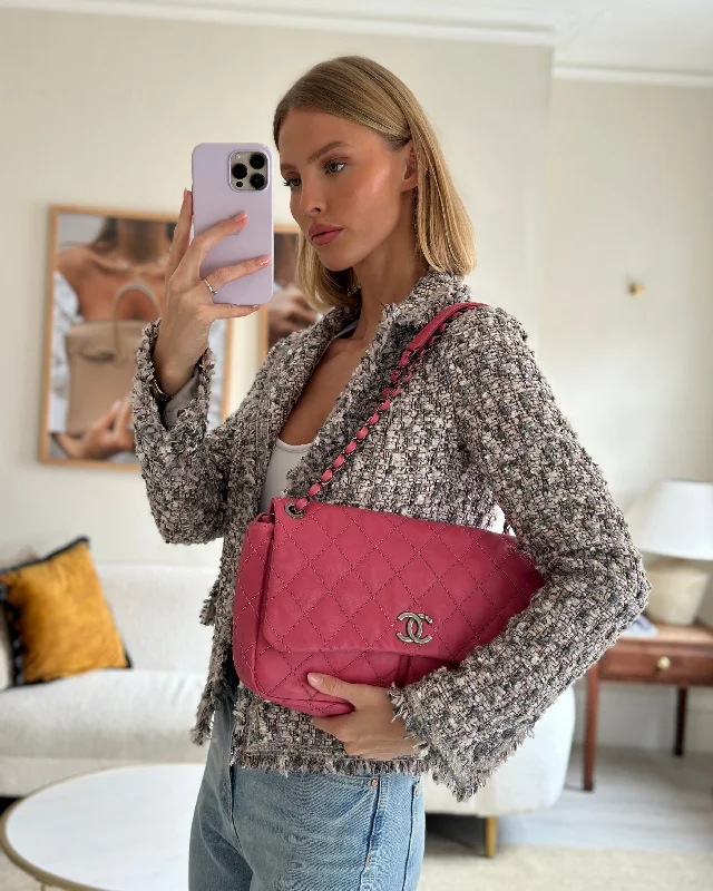 Chanel Pink Split Pocket Flap Bag with Stitched Detailing