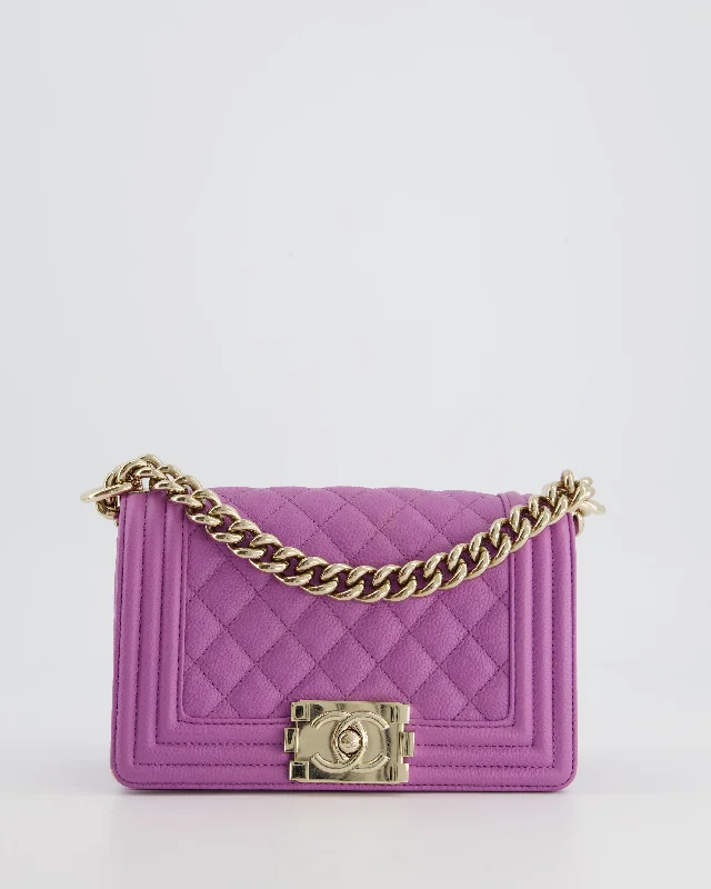 Chanel Purple Small Boy Bag in Lambskin Leather with Champagne Gold Hardware