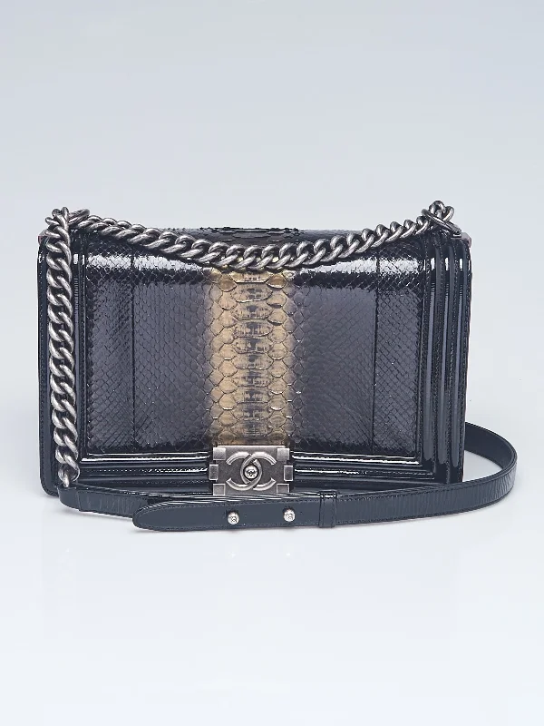 CHANEL Python and Patent Leather Medium Boy Bag