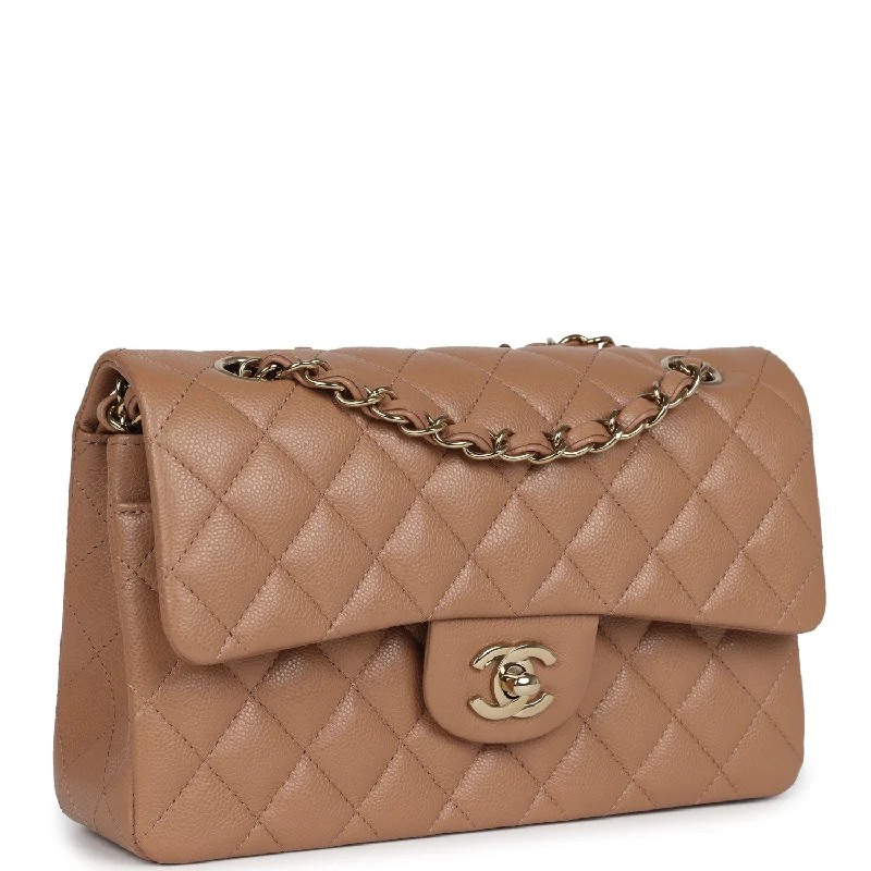 Chanel Small Classic Double Flap Dark Beige Caviar Light Gold Hardware