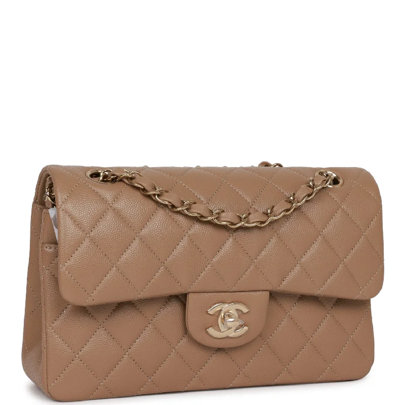 Chanel Small Classic Double Flap Dark Beige Caviar Light Gold Hardware