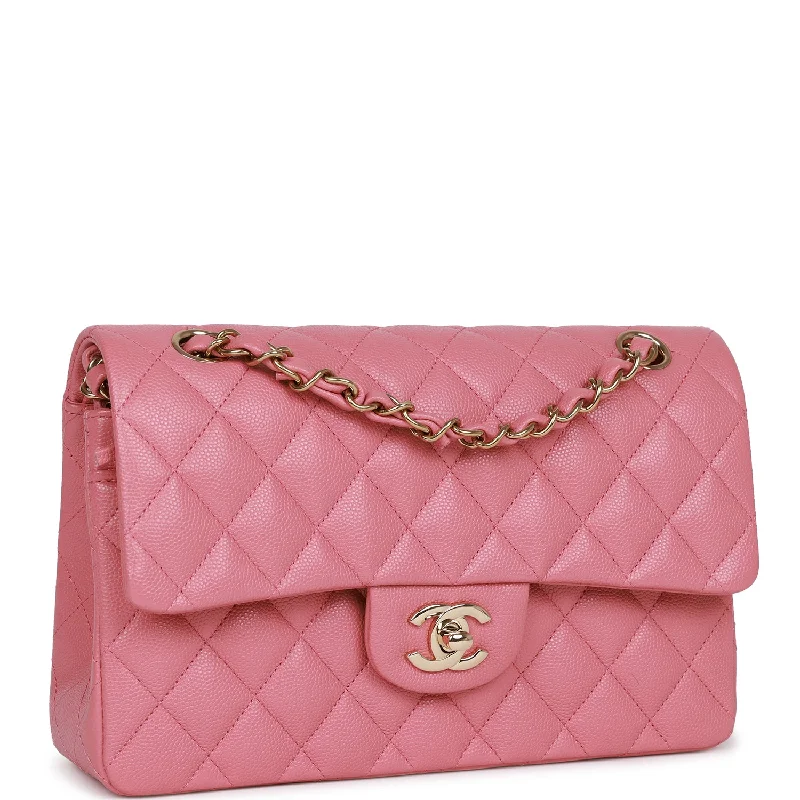 Chanel Small Classic Double Flap Dark Pink Caviar Light Gold Hardware