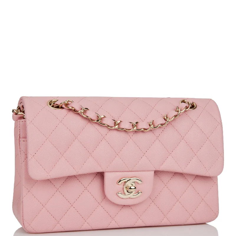 Chanel Small Classic Double Flap Pink Caviar Light Gold Hardware