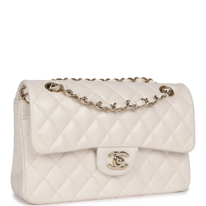 Chanel Small Classic Double Flap White Caviar  Light Gold Hardware