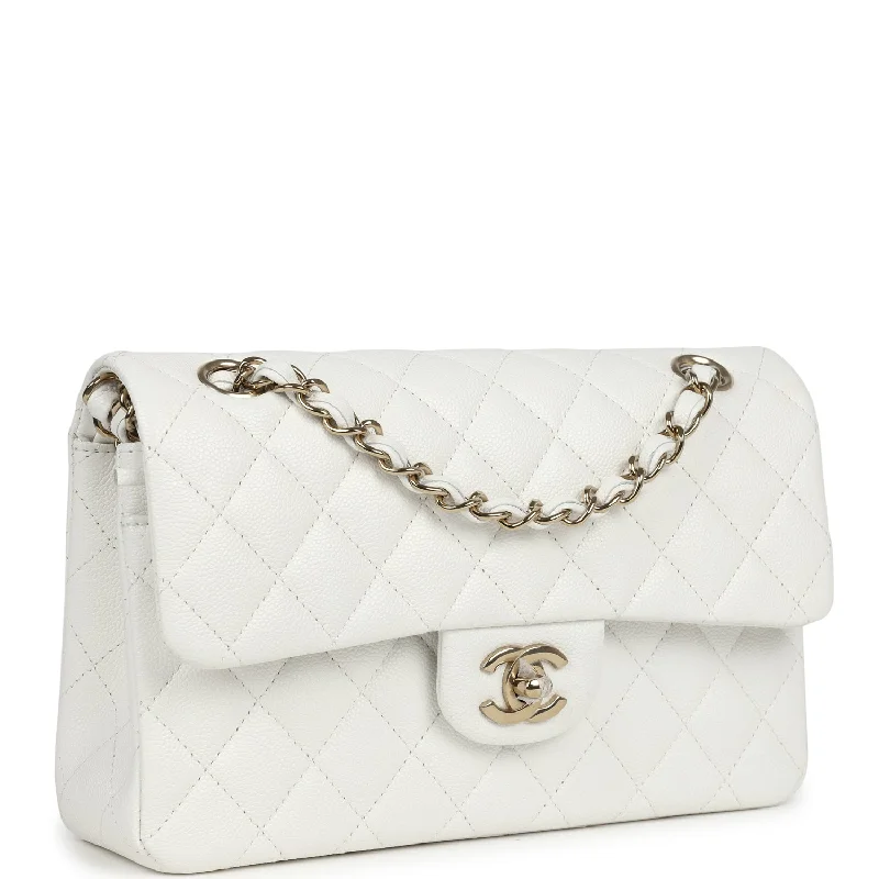 Chanel Small Classic Double Flap White Caviar Light Gold Hardware