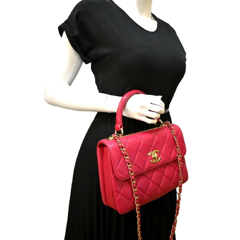 CHANEL Trendy CC Top Handle Flap Quilted Leather Shoulder Bag Red