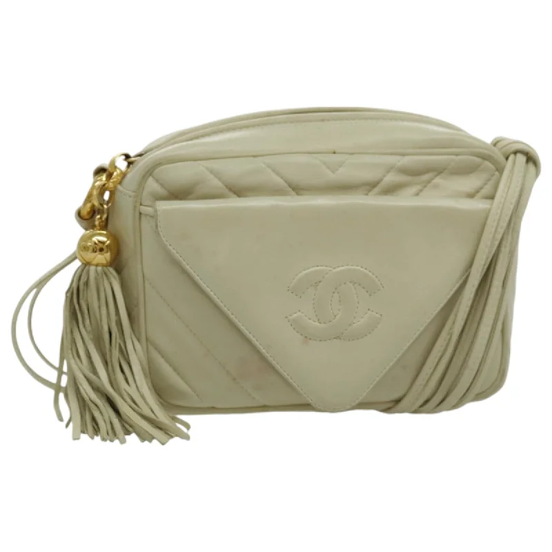 CHANEL V Stitch Shoulder Bag Lamb Skin Gold Beige CC  97147