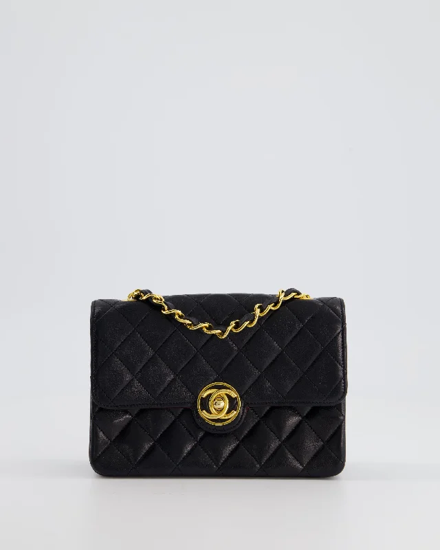 Chanel Vintage Black Mini Rectagular Single Flap Bag in Lambskin Leather and 24K Gold Hardware