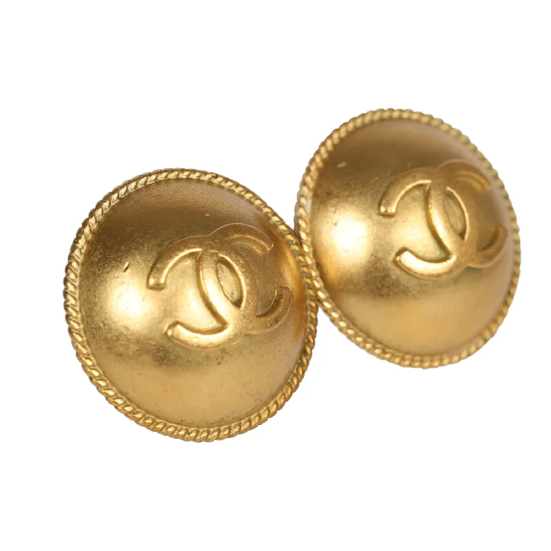 Chanel Vintage CC Round Button Clip On Earrings Gold Metal