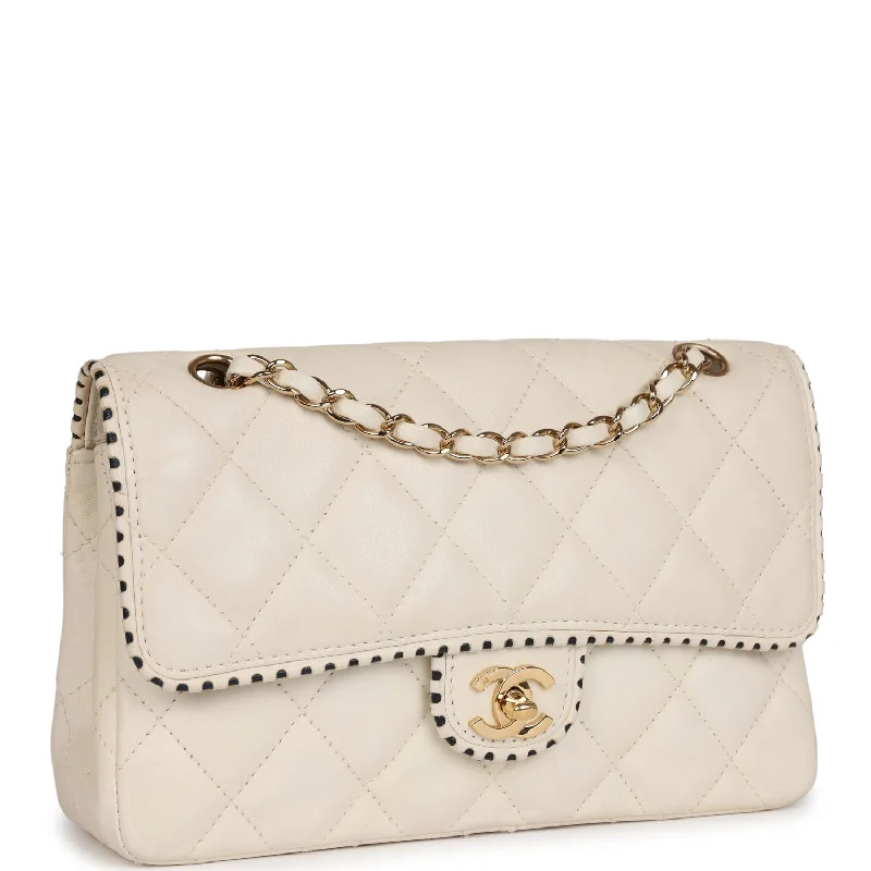 Chanel Vintage Medium Single Flap Bag White Lambskin Gold Hardware