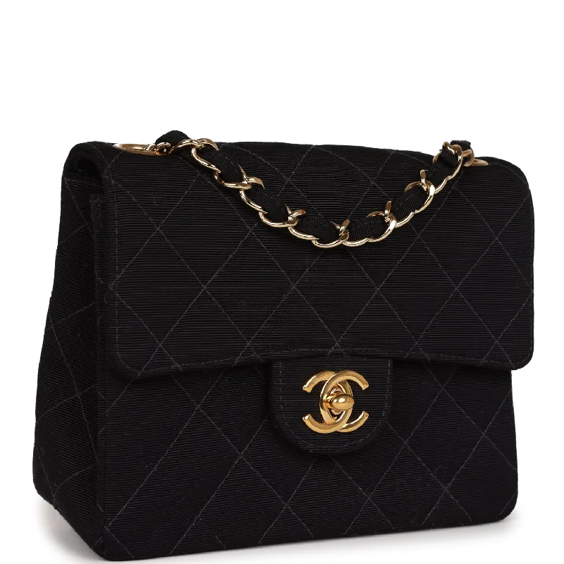 Vintage Chanel Mini Square Flap Bag Black Canvas Gold Hardware