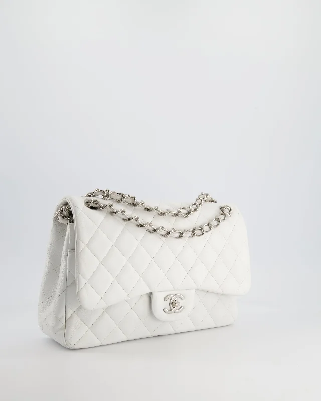 Chanel White Jumbo Classic Double Flap Bag in Lambskin Leather with Silver Hardware RRP £9,240