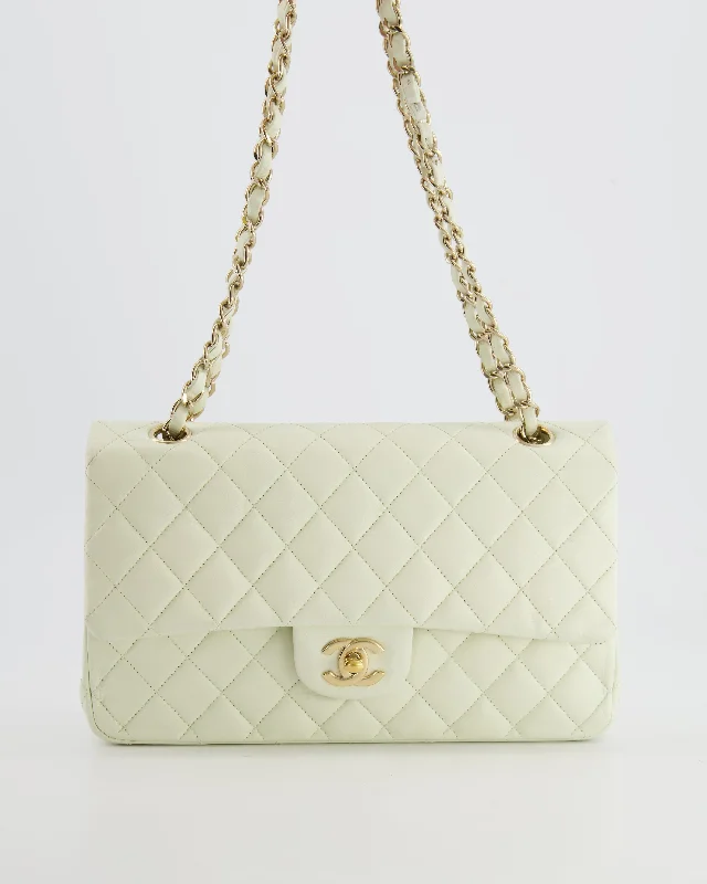 Chanel White Medium Double Flap Bag in Lambskin Leather with Champagne Gold Hardware