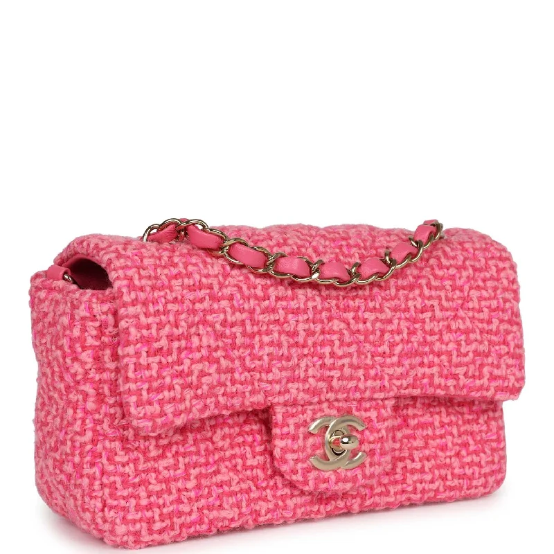 Chanel Mini Classic Rectangular Flap Bag Pink Tweed Gold Hardware