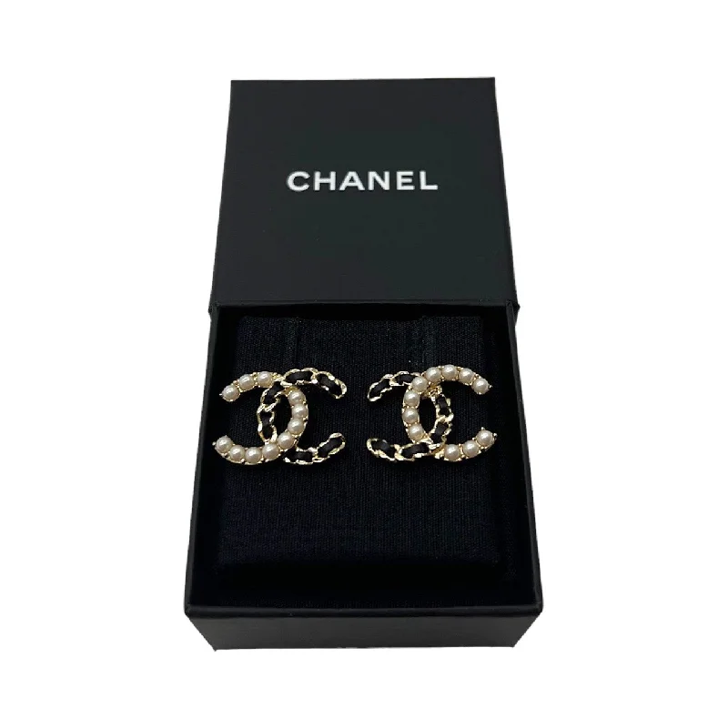 Chanel CC Interlocking Gold-tone & Pearl Earrings